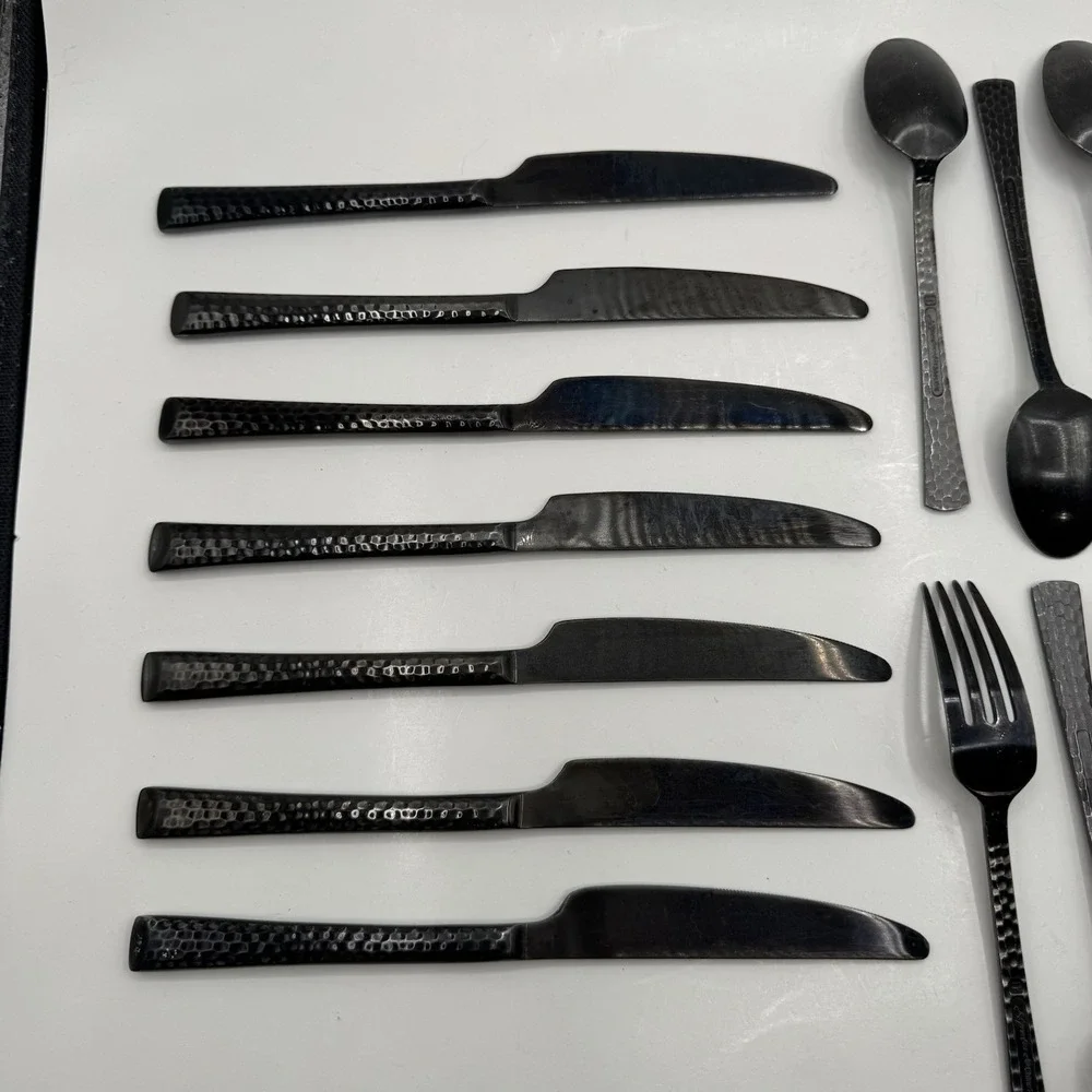 Hampton Forge Signature Gun Metal 22pc Hammered Stainless Mixed Flatware